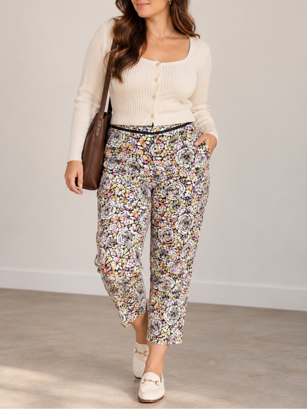 Talbots Floral Cropped Pants Multicolor Stretch Casual Fall Pants Plus size 16